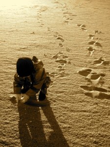Our daughter in the sand at Cape May.